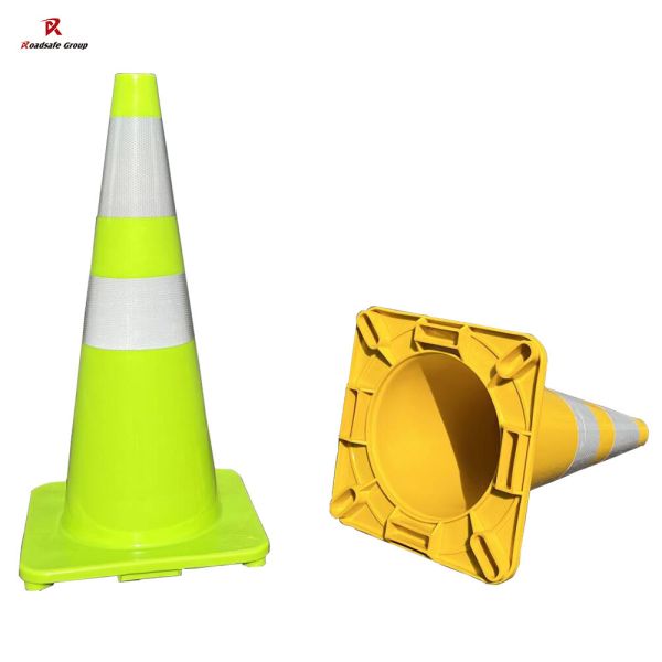 Green/Yellow Traffic PVC Cones Barriers White High Reflective Film 70cm Plastic Road Safety Flexible Cones