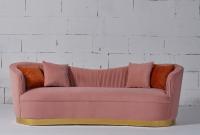 Pink Velvet Fabric Living Room Sofa With Gold Stainless Steel Base