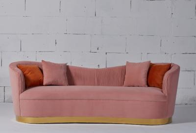 Pink Velvet Fabric Living Room Sofa With Gold Stainless Steel Base