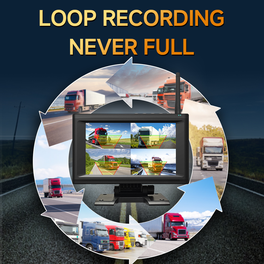 Plug and Play 1 - 4CH 720P Wireless Magnetic Camera System 7 Monitor BSD Alarm Rechargeable  for Truck RV Trailer Farm Machinery
