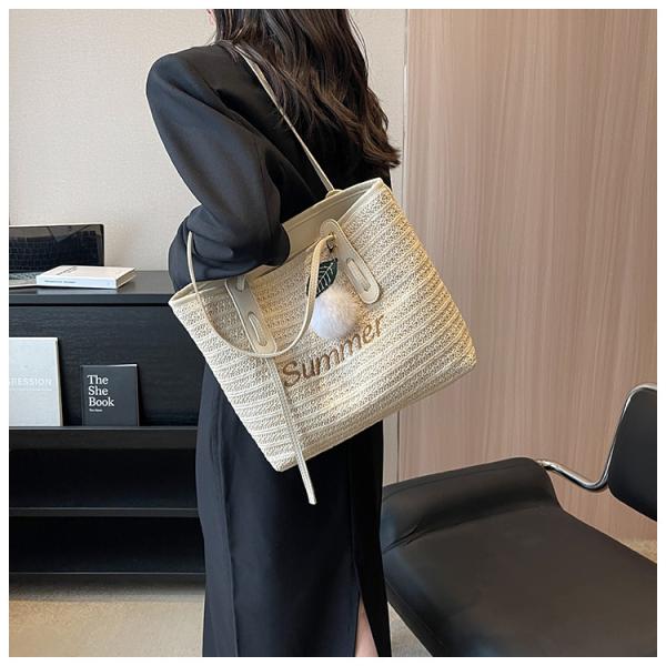 Raffia Crocheted Tote Shopping Bag Handmade Straw Bag Shoulder Beach Woven Handbag Summer Fashion Lady'S Casual Handbags Women'S Straw Shoulder Bags Rattan Woven Top Handle Raffia Crochet Beach