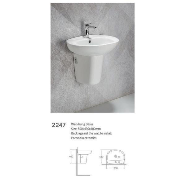 Lavabo en céramique suspendu au mur pour salle de bain, avec semi-colonne, pour le lavage des mains