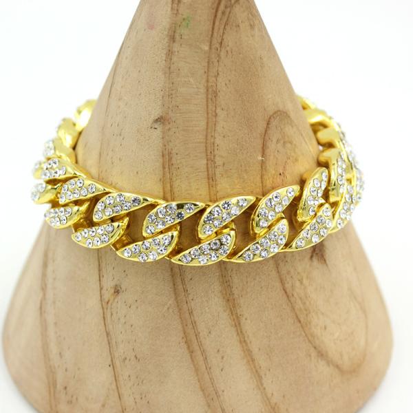 Hot Sale 14mm Miami Cuban Link Chain Curb Bracelets Rhinestone Chain Choker Cuban Chain Bracelets for Men Women Jewelry