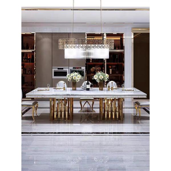 Luxury Hotel Restaurant Furniture Rectangular Metal Rock Plate Hotel Dining Table 8 10 Chairs