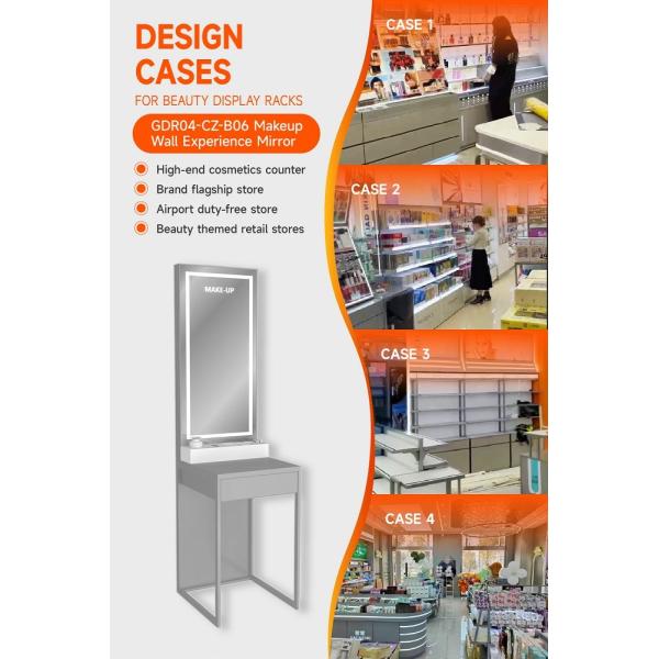 GDR04-CZ-B06 Espejo de experiencia de maquillaje en la pared con luz blanca y techo de vidrio gris para boutiques de marcas de cosméticos