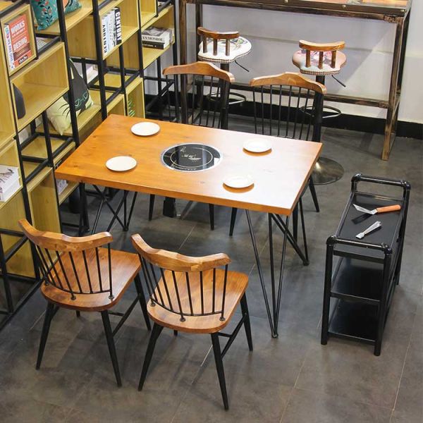 Retro Solid Wood Dining Chair High Back Metal Frame Restaurant Bar Chair