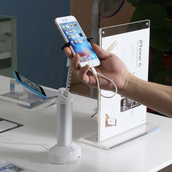 COMER security anti-theft mobile phone cable locking gripper stands with alarm and charging function