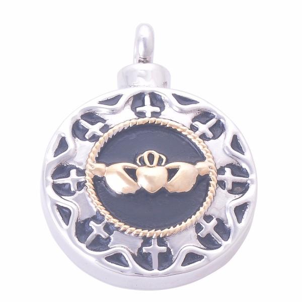 OEM/ODM Round Shape Two Tone Hug My Heart Screw Urn Cross Pendant Necklace