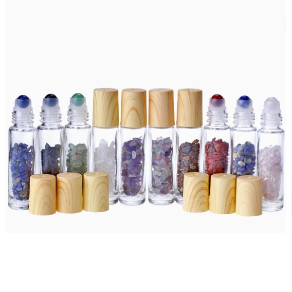 Garrafas vazias de bambu do rolo do perfume de Crystal Gemstone 10ml das tampas