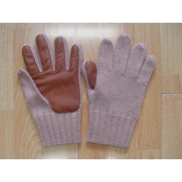 Outdoor Activities Winter Gloves For Men , Warm Knit Gloves With Leather Palm