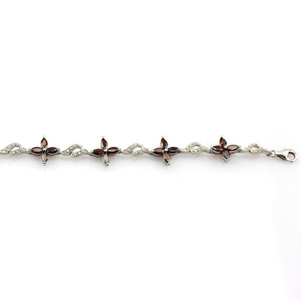 925 Silver Jewellery Quatrefoil Garnet Cubic Zircon Tennis Bracelet (B04RED)