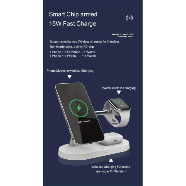 Qi Standard Night Light Wireless Charger With Earphone And Watch Charging