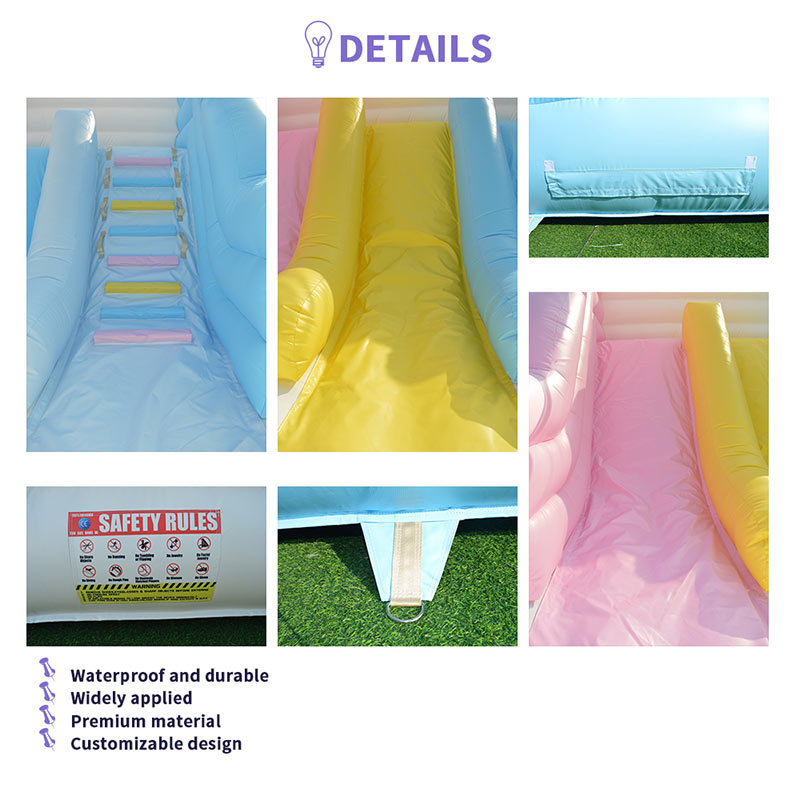 Commercial Grade Inflatable Slide Kids Pastel Bouncy Slide With Sunshade Net For Outdoor Party Rental Playground