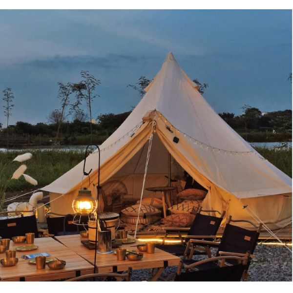 Luxury 4M 5M Cotton Glamping Yurt Tent Canvas Bell Indian Tent With Stove Pipe Jack Hole Cavas Tent