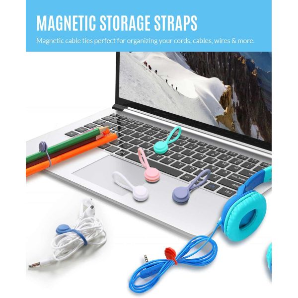Magnetic Cable Ties 10 PCS Reusable Cable Organizers Earbuds Cords USB Cable Manager Keeper Wrap Ties Straps