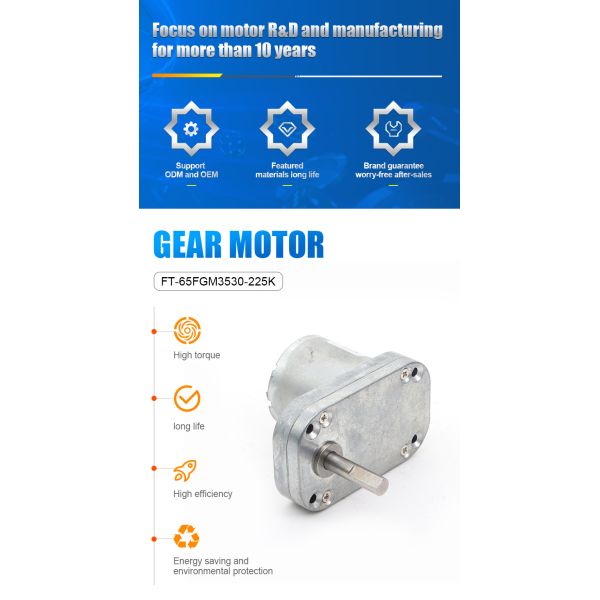 FT-65FGM3530 Flat Gear Motor 24V 12V High Torque Low Rpm DC Motor