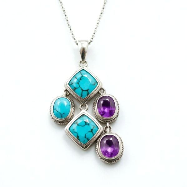 Customizable Turquoise Teardrop Necklace Natural Stone Pendant With Metal Bezel Setting