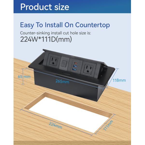 20W Retractable Pop Up Socket Box Office Desk Plug For Seamless Furniture Integration