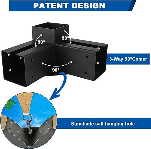 4 pouces de revêtement en poudre noire en métal bois bricolage kit de matériel de pergola pour gazebo lourd