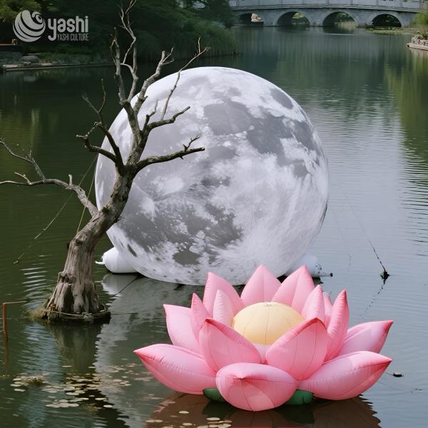 LED Lighting Outdoor Inflatable Decorations Giant Moon Lotus Flower Balloons
