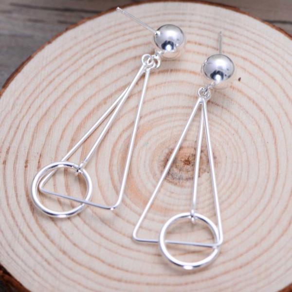 Women Korea Fashion Deometric Drawing 925 Sterling Silver Drop Dangle Earrings (058000)