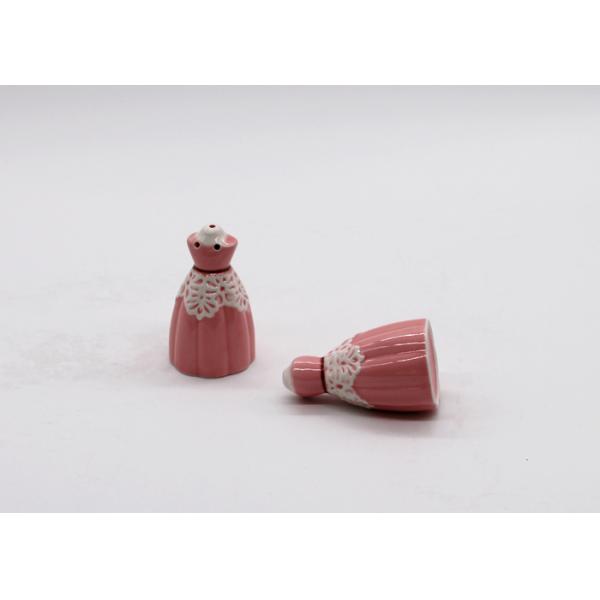 Handmade Dolomite Ceramic Salt And Pepper Shakers Set Pink Ballet Dress Design