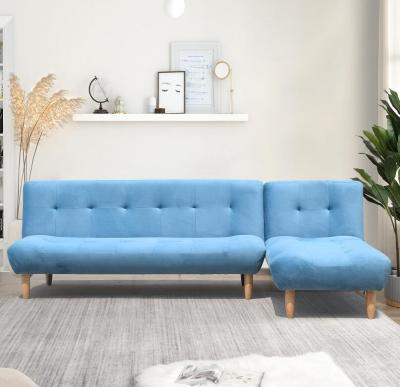 Sofá cama tapizado azul moderno plegable en forma de L de alta calidad