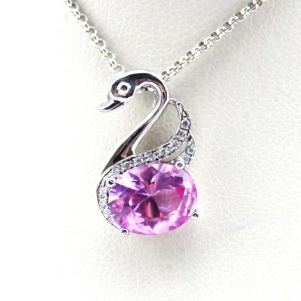 925 Sterling Silver Oval Green Cubic Zircon Swan Pendant Necklace (PSJ090)