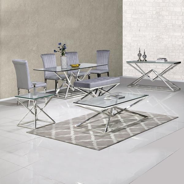 50cmx50cmx55cm Stainless Steel Side Tables For Living Room with Glass Top