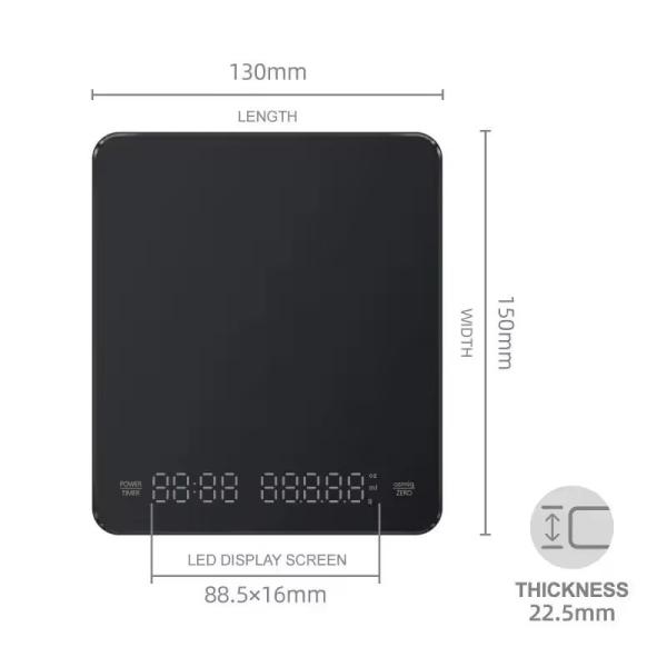 Minuteur de cuisine à affichage numérique à double écran LED pour grains de café, outil de mesure du poids alimenté par batterie, rectangle