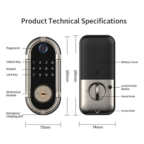 TUYA Tuya Ble App Deadbolt Lock Intelligent Automatic Smart Locks Biometric Fingerprint Smart Front Door Lock