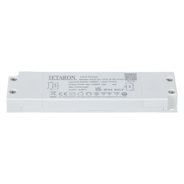 Letaron 15W 12V Led Driver Slim IP44 Waterproof LED Power Supply for Bathroom Lighting