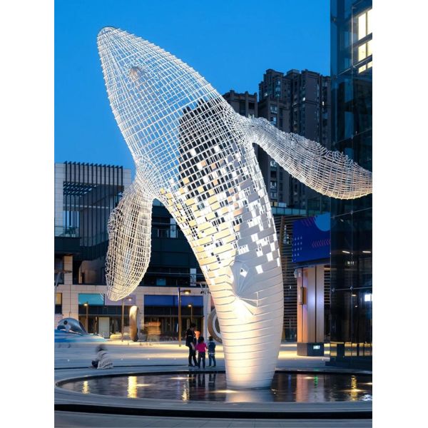 Custom Public Outdoor Modern Decorative Steel Sculpture Metal Statue Huge White Whale