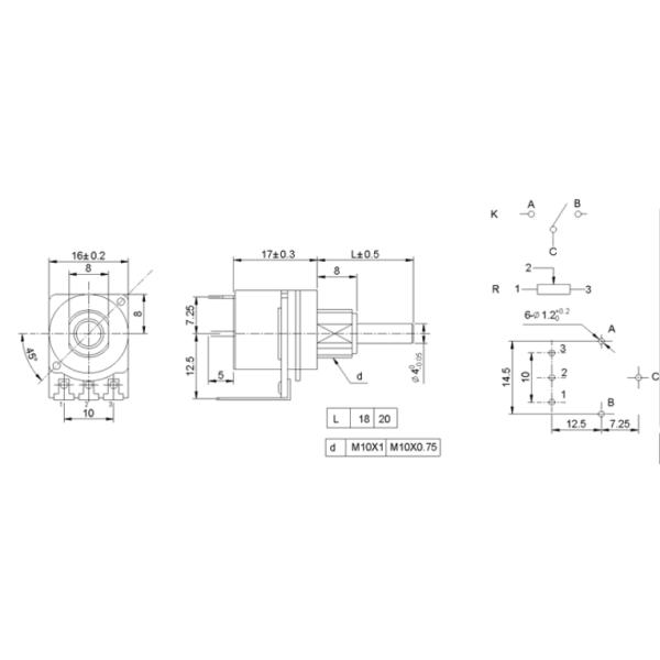 10A Dimmer Carbon Composition Potentiometer With Push Switch For Lighting WH116AK-4R