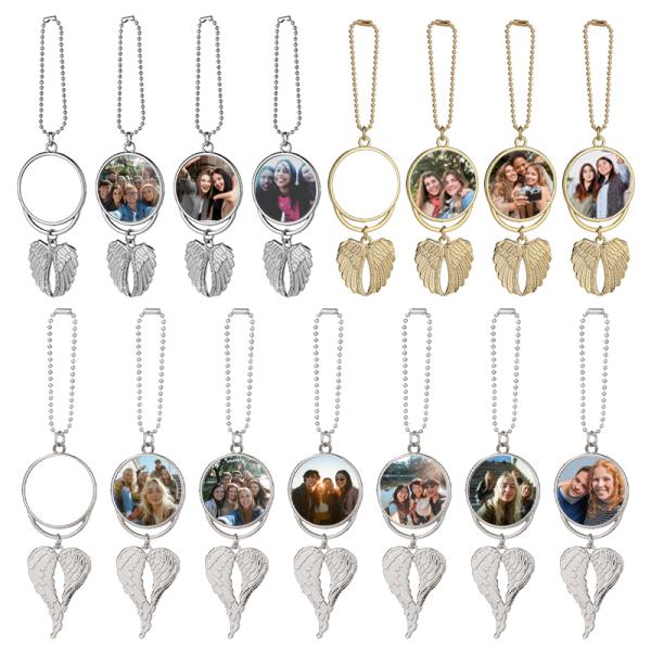 Custom Metal Car Hanging Ornaments Sublimation Double Sided Photo DIY Angel Wings Car Interior Ornaments