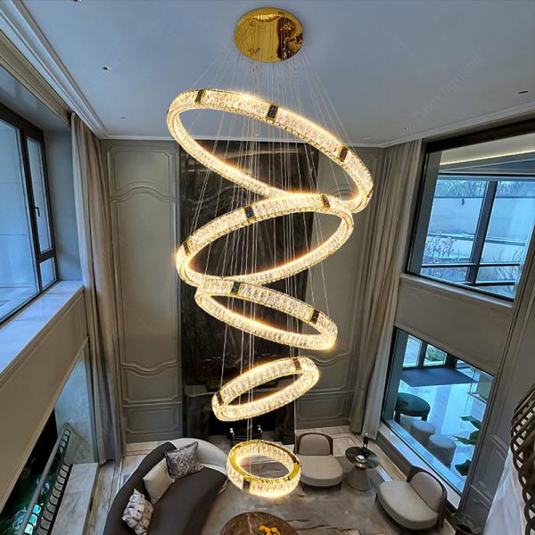 Tri Color  Ceiling Hanging Lamp , Home Staircase Circle LED Pendant Light