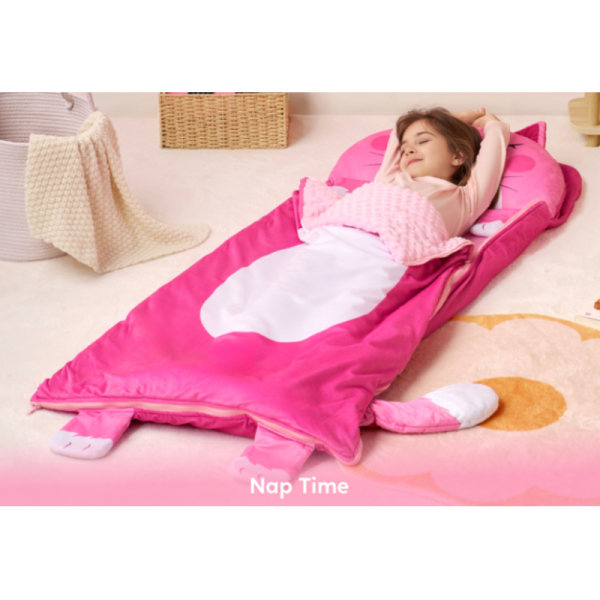 Pink Cat Toddler Nap Mat with Pillow & Blanket 60