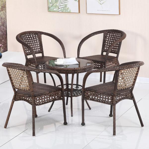 Outdoor Garden Balcony Stackable Armchair and Wicker Dining Table Set for Leisure