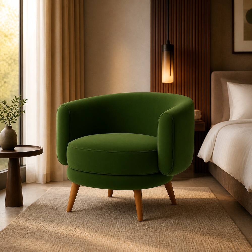 Modern Curved Velvet Barrel Lounge Chair, 1-Seater LGW-400