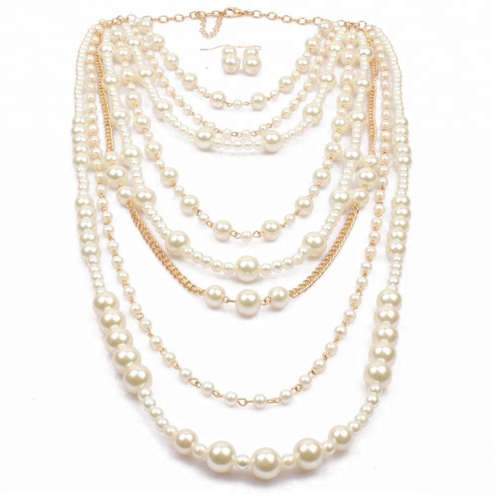 Popular Personality Statement Necklace Vintage Multi-layer Pearl Wedding Necklace Jewelry Sets