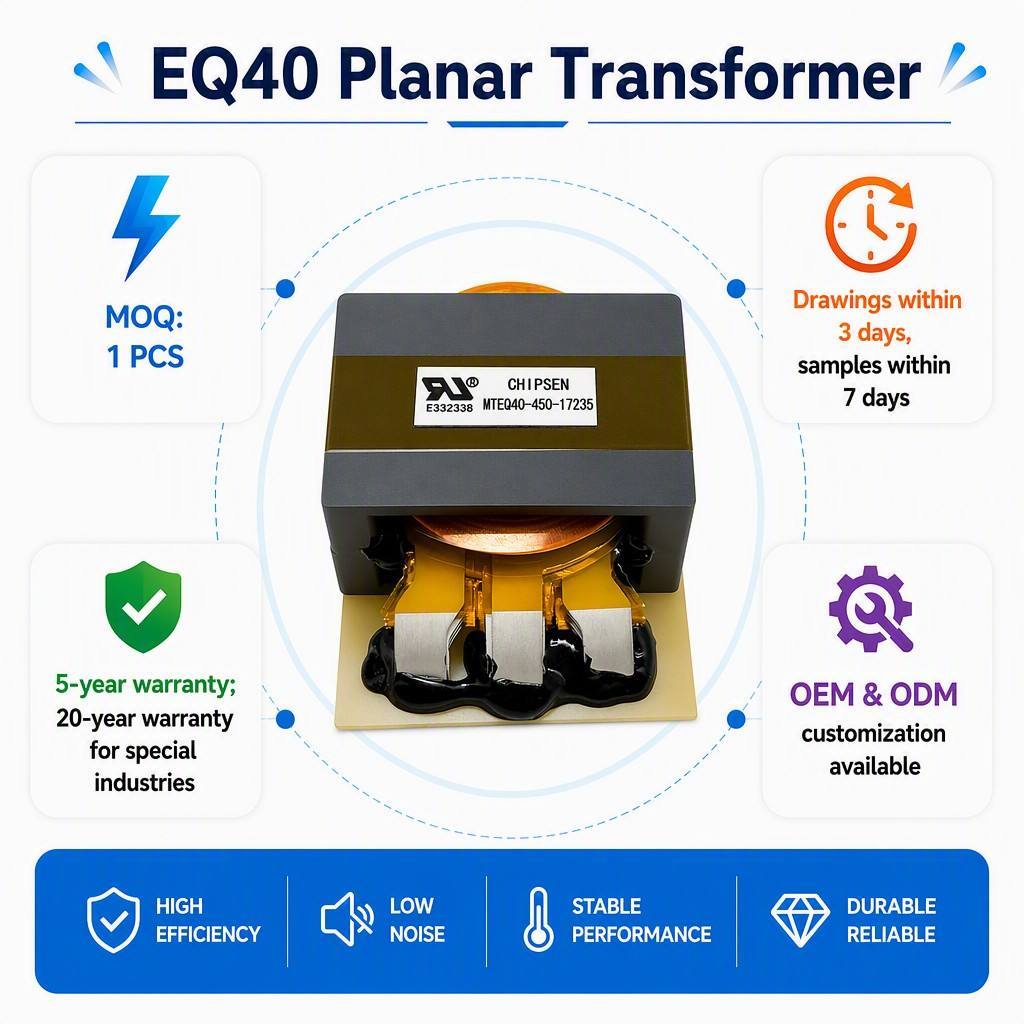 EQ40 Low Profile Efficient Planar Magnetics Transformer Flat Copper Winding SMT