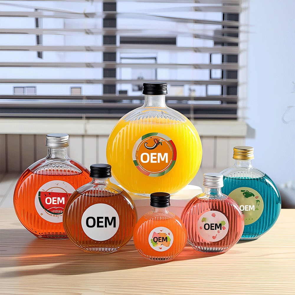 Food Grade Transparent Beverage Glass Bottle With Aluminum Screw Cap Customizable