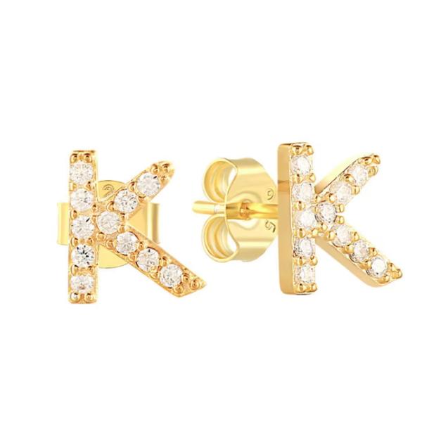 Des boucles d'oreilles en argent de la mode en argent sterling A-z Alphabets 18k or plaqué 925 Boucles d'oreilles en argent