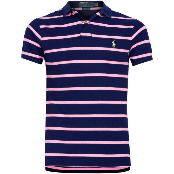 Navy Blue Cool Touch POLO T Shirts With Pocket / Block Stripes / Polo V Collar