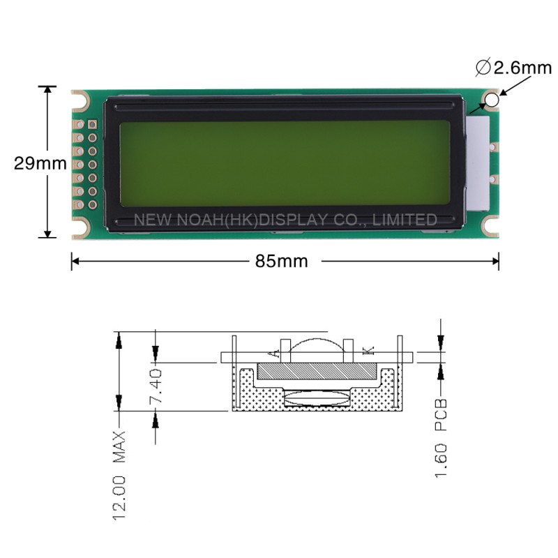 Yellow Green Film 0801A Character LCD Screen 01*8 LCD 8*1 0801 14 PIN