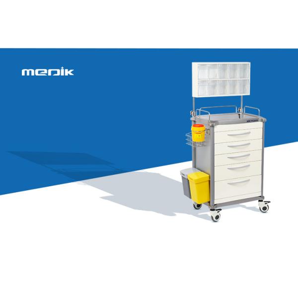 Cinco carretillas médicas de la anestesia de los cajones con las columnas de aluminio