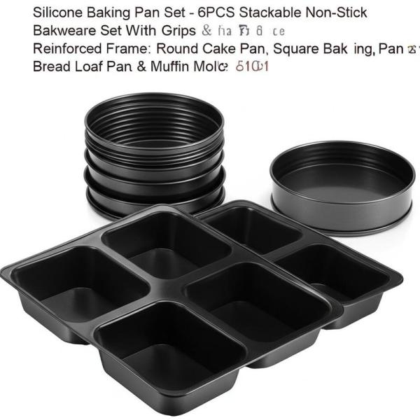 6-Piece Stackable Silicone Baking Pan Set - Temperature Resistant (-40°F to 446°F) Non-Stick Bakeware with Metal Reinforced Frame