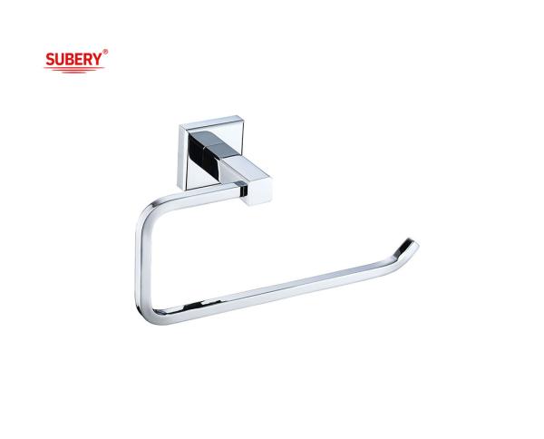 Brass single towel ring holder bathroom high quality chrome color OEM brass base easy installation square shape