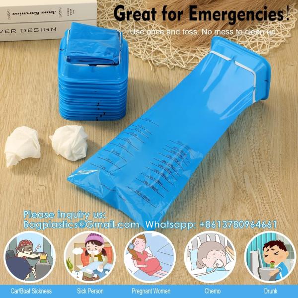 Emesis Bag, Disposable Vomit Bags, Aircraft & Car Sickness Bag, Nausea Bags For Travel Motion Sickness (Blue)