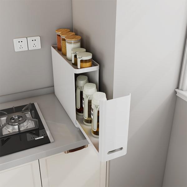 NEW Foldable Standing Metal Corner Countertop White Doublelayer Pull Out Drawer Spice Box Kitchen Storage Cabinet Organizer Rack